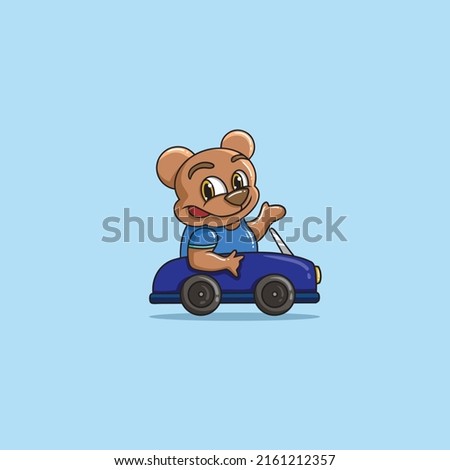 Teddy Bear Riding The Car Mascot Cartoon Logo Cute And Cool
