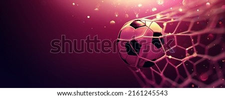 Soccer Ball Hitting the Net with Glitter Effect. Football Championship Royalty-Free Stock Photo #2161245543