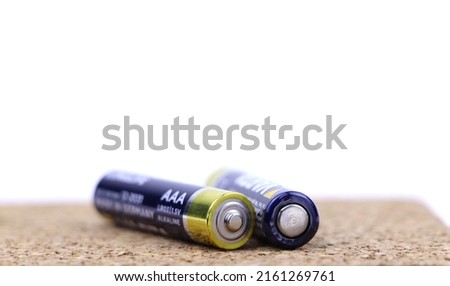 Alkaline batteries isolated on a white background. Battery type AAA isolated. Royalty-Free Stock Photo #2161269761