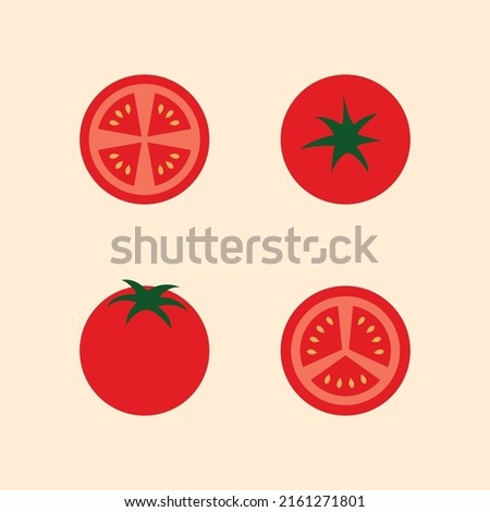 Red Tomatoes. Minimal Flat Style. Minimalistic Vegetable. Clean Background. Tomato Slices. Modern vector illustration. Royalty-Free Stock Photo #2161271801