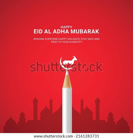 Eid Al Adha Mubarak . Creative ads for social media , banner, poster, greeting card. 3D illustration . Royalty-Free Stock Photo #2161283731