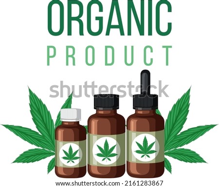 Cannabis plant product in brown bottle illustration