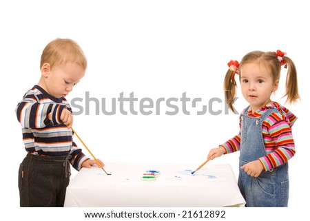girl and boy paint on a white background