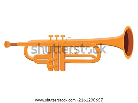 Yellow trumpet vector design. Trumpet flat style vector illustration isolated on white background. Golden trumpet clipart.  
