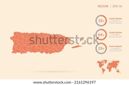 Puerto Rico map orange abstract infographic vector.