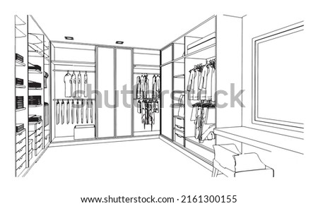 line drawing of dressing room,closet room,Modern design,3d rendering Royalty-Free Stock Photo #2161300155