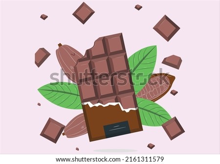 Bars, pieces, shavings of chocolate. Colored set of chocolate. Realistic clip arts isolated on pink. Volumetric drawing for design, stickers, wrap, candy shop, menu. close up of chocolate pieces stack
