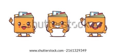 wallet cartoon mascot with different expressions. vector illustration isolated on a white background