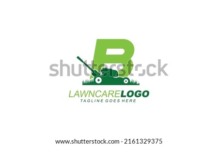 B logo lawncare for branding company. mower template vector illustration for your brand.