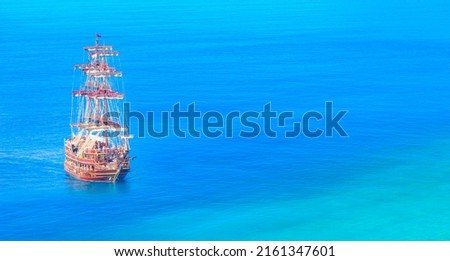 Touristic pirate ship anchored at the mediterranean  sea - Alanya, Turkey