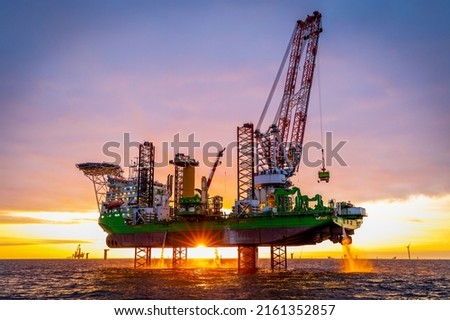Offshore wind farm installation vessel Royalty-Free Stock Photo #2161352857