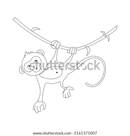 line art drawing cartoon character monkey hanging