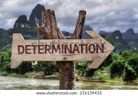 Determination wooden sign with a forest background