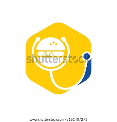 Healthy food vector logo design. Big burger with stethoscope icon logo design.	