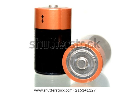 Couple of big type D batteries isolated on white
