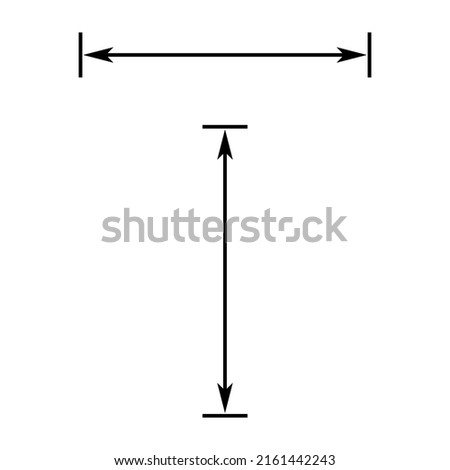 Long double arrow. Vector drawing with size. Illustration on white background. 
