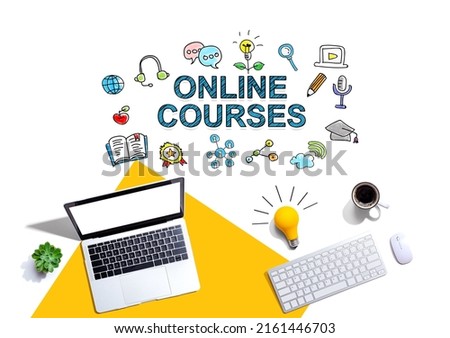 Online courses with computers and a light bulb
