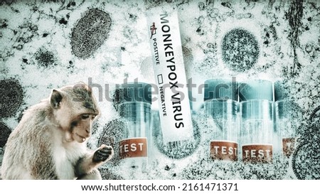 Monkeypox outbreak concept. Monkeypox is caused by monkeypox virus. Monkeypox is a viral zoonotic disease. Virus transmitted to humans from animals. Monkeys may harbor the virus and infect people. Royalty-Free Stock Photo #2161471371