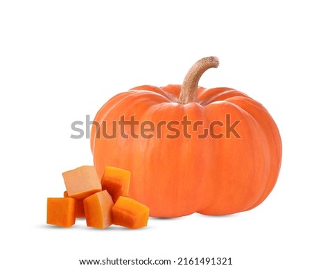 pumpkin and piece of pumpkin isolated on white background .