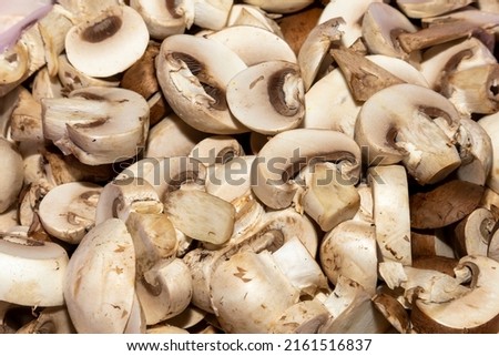 A closeup macro image of sliced mushrooms