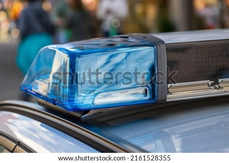 Blue light on a German police car, the LED special signal is switched off.