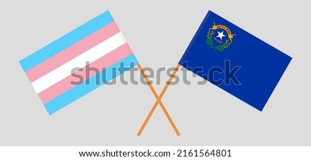 Crossed flags of Transgender Pride and The State of Nevada. Official colors. Correct proportion