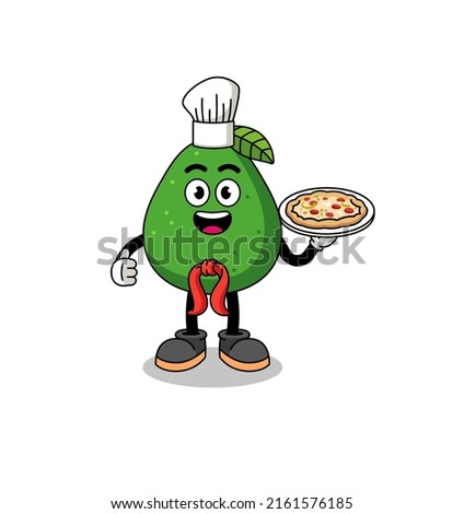 Illustration of avocado fruit as an italian chef , character design