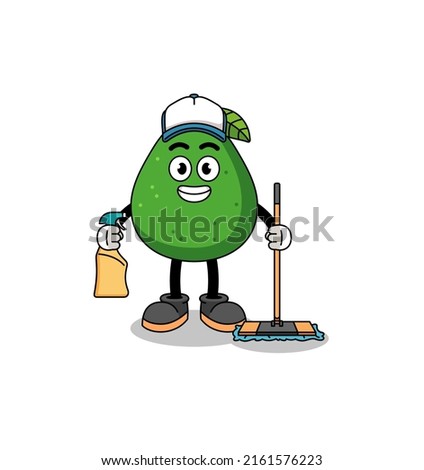 Character mascot of avocado fruit as a cleaning services , character design
