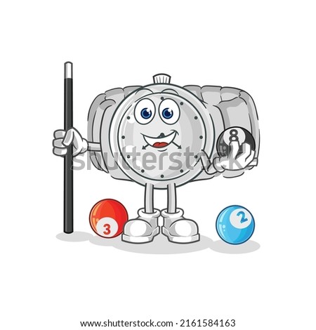 the wristwatch plays billiard character. cartoon mascot vector