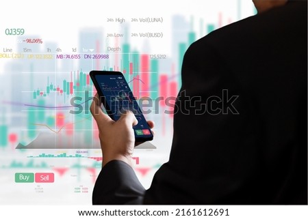Trading planning Stock market and Business  strategy  progress success concept , Businessman Trader investor broker using  smartphone app executing financial stock trade market trading order
 Royalty-Free Stock Photo #2161612691