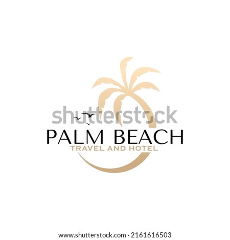Palm beach travel and hotel with seabird symbol logo design template Royalty-Free Stock Photo #2161616503