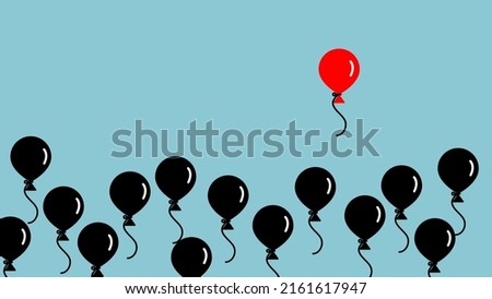 Red balloon and black balloon on blue background vector. Stand out concept.