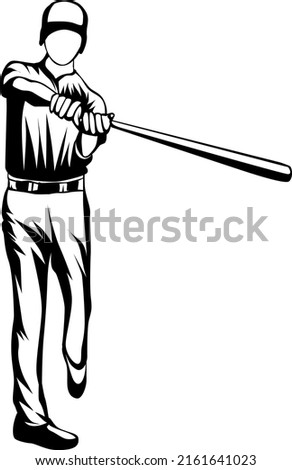 a silhouette vector illustration of a baseball athlete striking a ball.