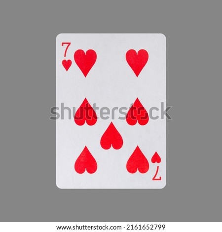 Seven of Hearts. Isolated on a gray background. Gamble. Playing cards. Cards.