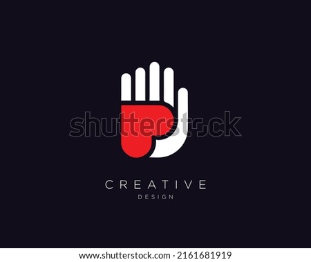 A Heart Incorporated into a Hand Vector Template, Heart Hand Logo Design Royalty-Free Stock Photo #2161681919