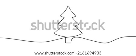 Christmas tree line background. One line drawing background. Continuous line drawing of christmas tree icon. Vector illustration.