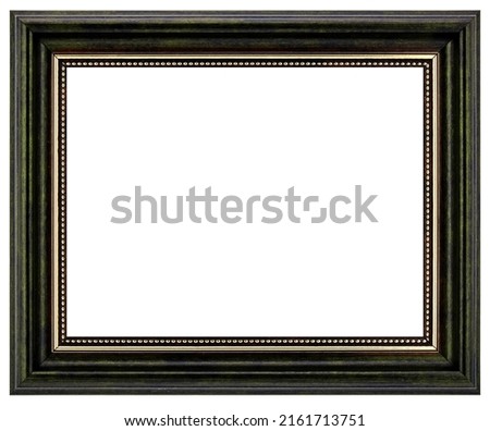 Antique Dark Green Classic Old Vintage Wooden mockup canvas frame isolated on white background. Blank and diverse subject moulding baguette. Design element. use for paintings, mirrors or photo.
