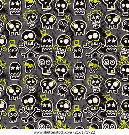 Sketchy Skull Seamless Repeat Wallpaper in Gray