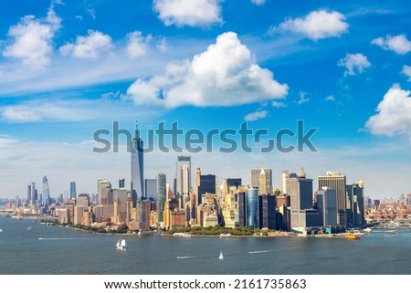 Panoramic aerial view of Manhattan in New York City, NY, USA