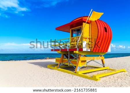 Lifeguard tower in Miami Beach, South beach in a sunny day, Florida