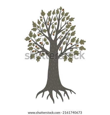 hand drawn oak tree clip art icon, vector eps 10 forest tree, Scandinavian oak tree clip art, oak sticker, children wear print