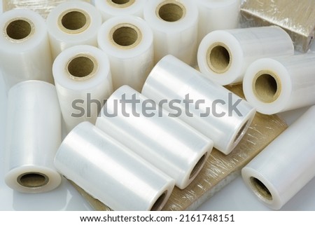 Lots of small rolls of stretch film Royalty-Free Stock Photo #2161748151