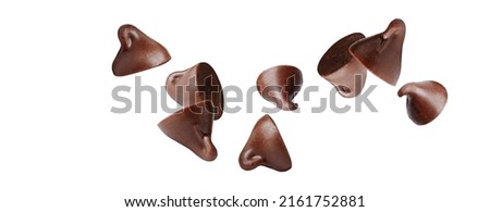 chocolate piece fly isolated on white background with clipping path Royalty-Free Stock Photo #2161752881