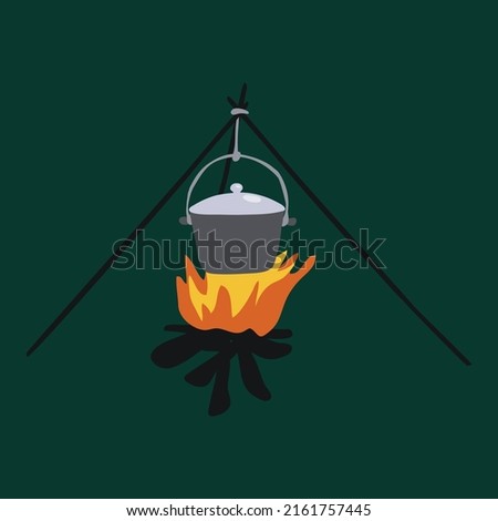 kettle hanged upon fire clip art