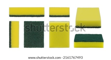 Set dishwashing cleaning sponges isolated on white background.[Clipping path] Royalty-Free Stock Photo #2161767493