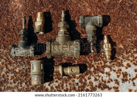 old rusty non-ferrous metals, brass parts and parts