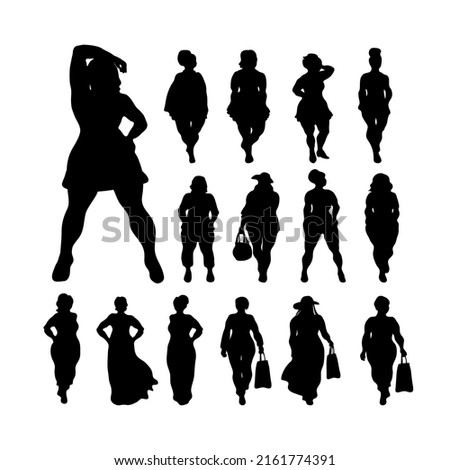Body positive fashion woman silhouettes collection isolated on white background. Vector illustration plus-size models for fashion booklet, leaflet, poster. Royalty-Free Stock Photo #2161774391