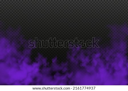 Realistic scary mystical fog in night Halloween. Purple poisonous gas, dust and smoke effect.Vector illustration.