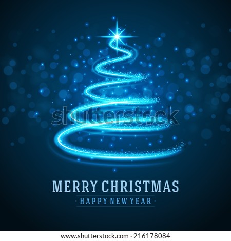 Christmas tree from light vector background. Greeting card or invitation. Eps 10.  