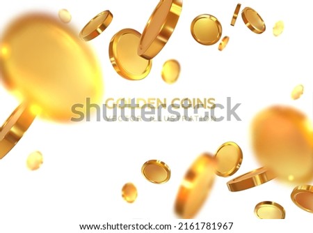 Flying realistic 3d coins. Golden falling coins. Win. Isolated on white background. Vector illustration Royalty-Free Stock Photo #2161781967